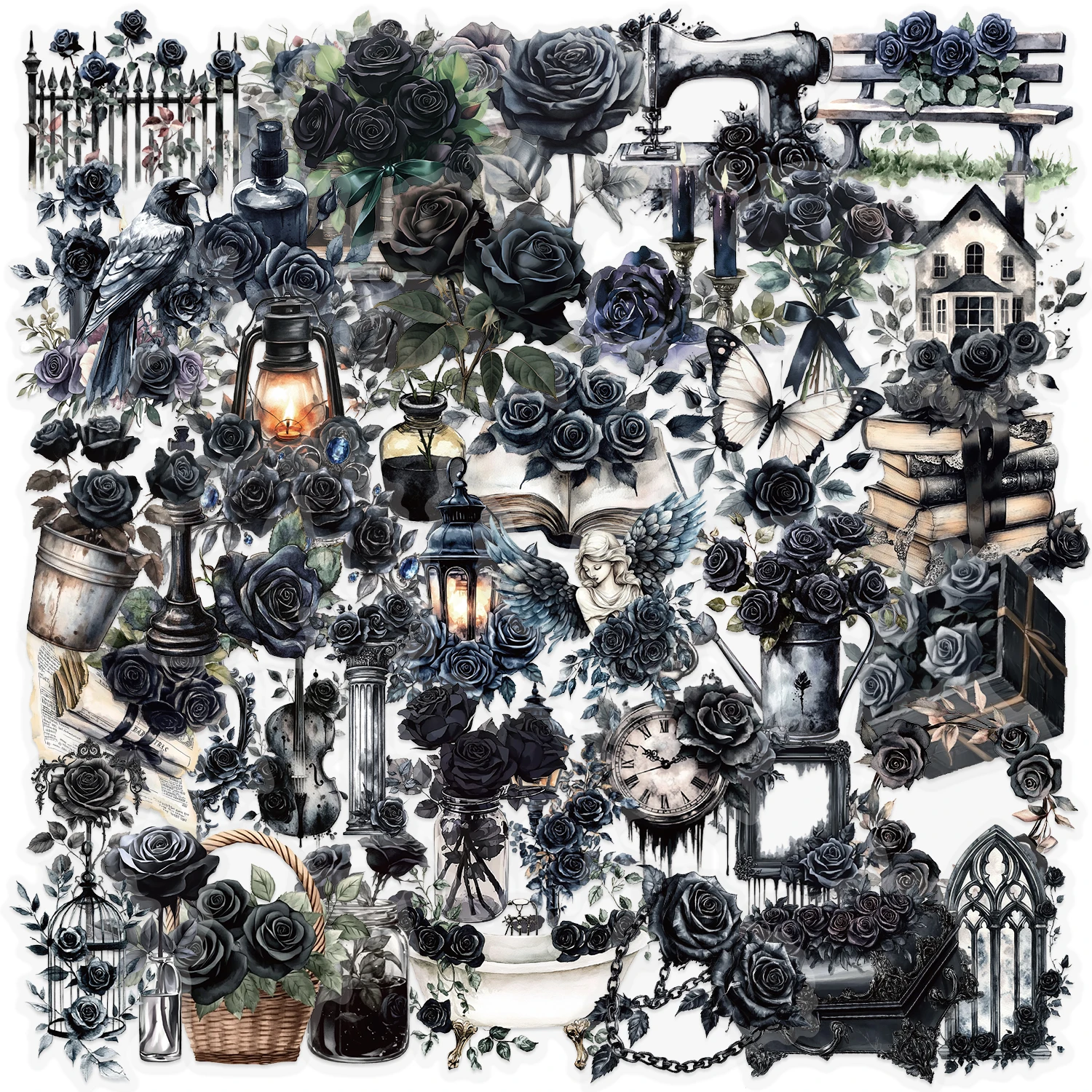 

50 шт., наклейки с темной розой