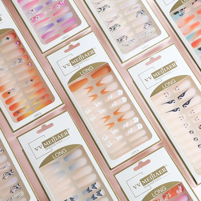 

24pcs Wearable Press On Douyin Nails Tips With Glue False Nails Design Lovely Girl False Nails With Wearing Tools For Daily