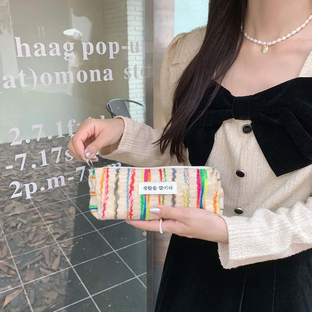 

Симпатичная Модная контрастная цветная полосатая сумка для хранения на молнии в стиле Ins, женская косметичка, карандаш, косметичка