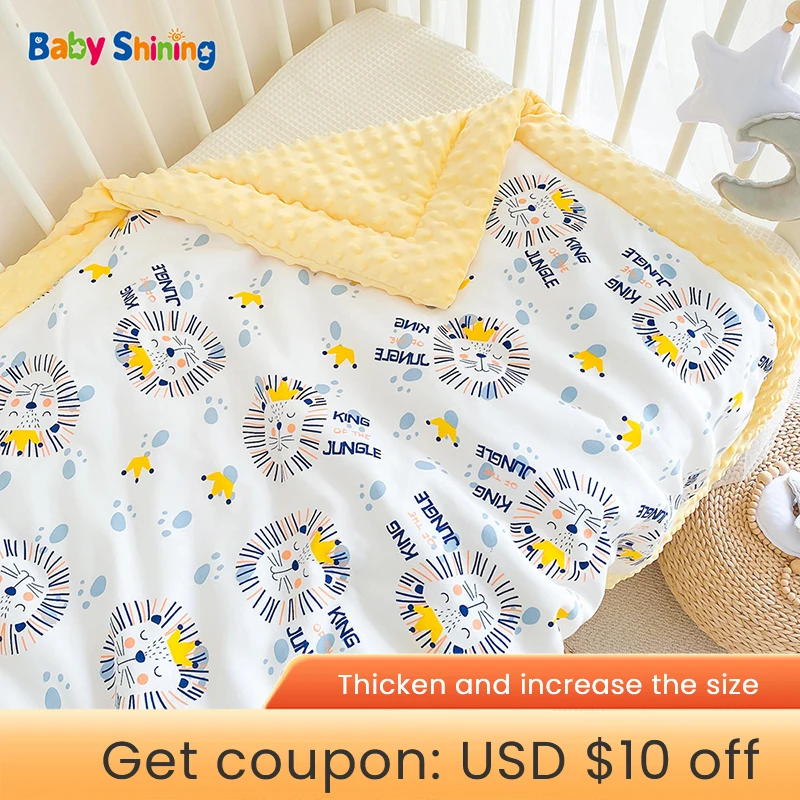 

Baby Blanket Newborn Baby Bedding Quilt Thicken Double Layer Coral Fleece Infant Swaddle Bebe Lion Printed Wrap Four Seasons
