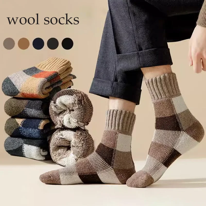 

5 пар/партия, женские теплые шерстяные носки в клетку