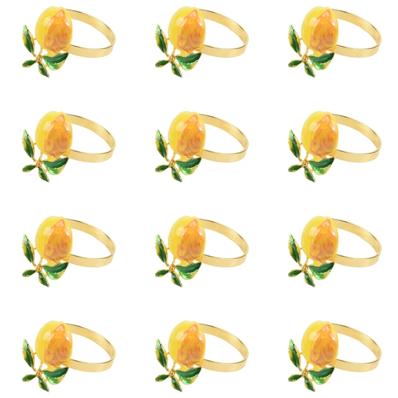 

12 Pieces Lemon Napkin Rings Summer Napkin Holders Tropical Fruit Napkin Buckle Decor For Summer Birthday Wedding Party