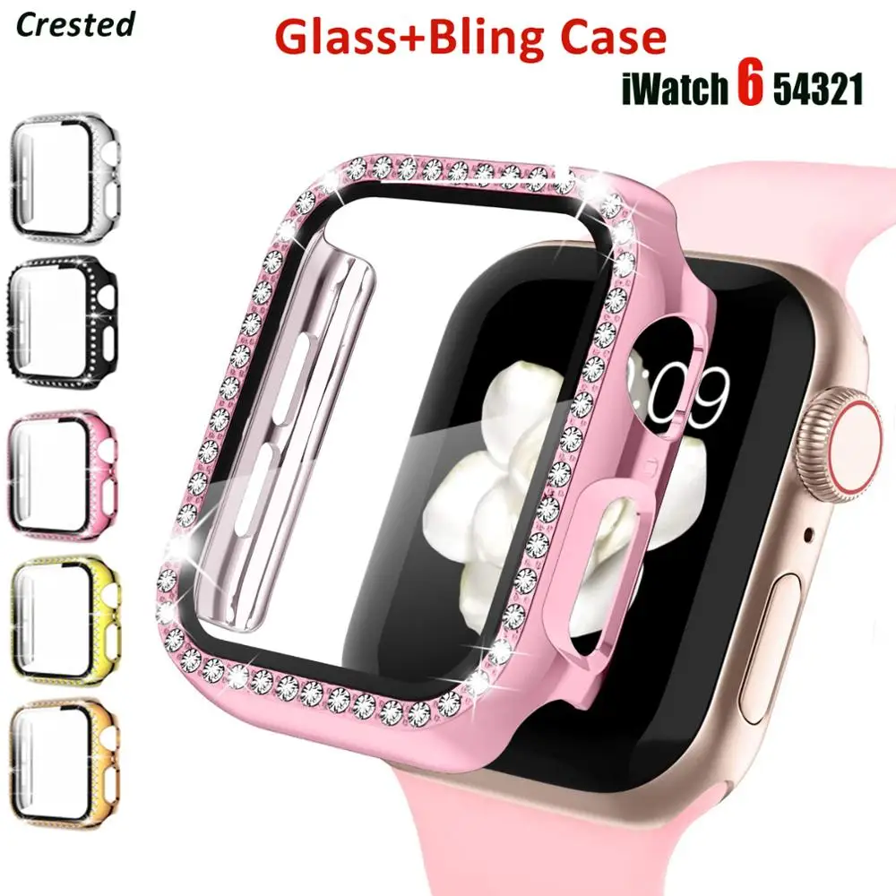 

Стекло и крышка для Apple Watch 6, чехол 44 мм 40 мм для iWatch 42 мм 38 мм, бампер для экрана, алмазная защита, аксессуары для серии 5 4 3 2 SE