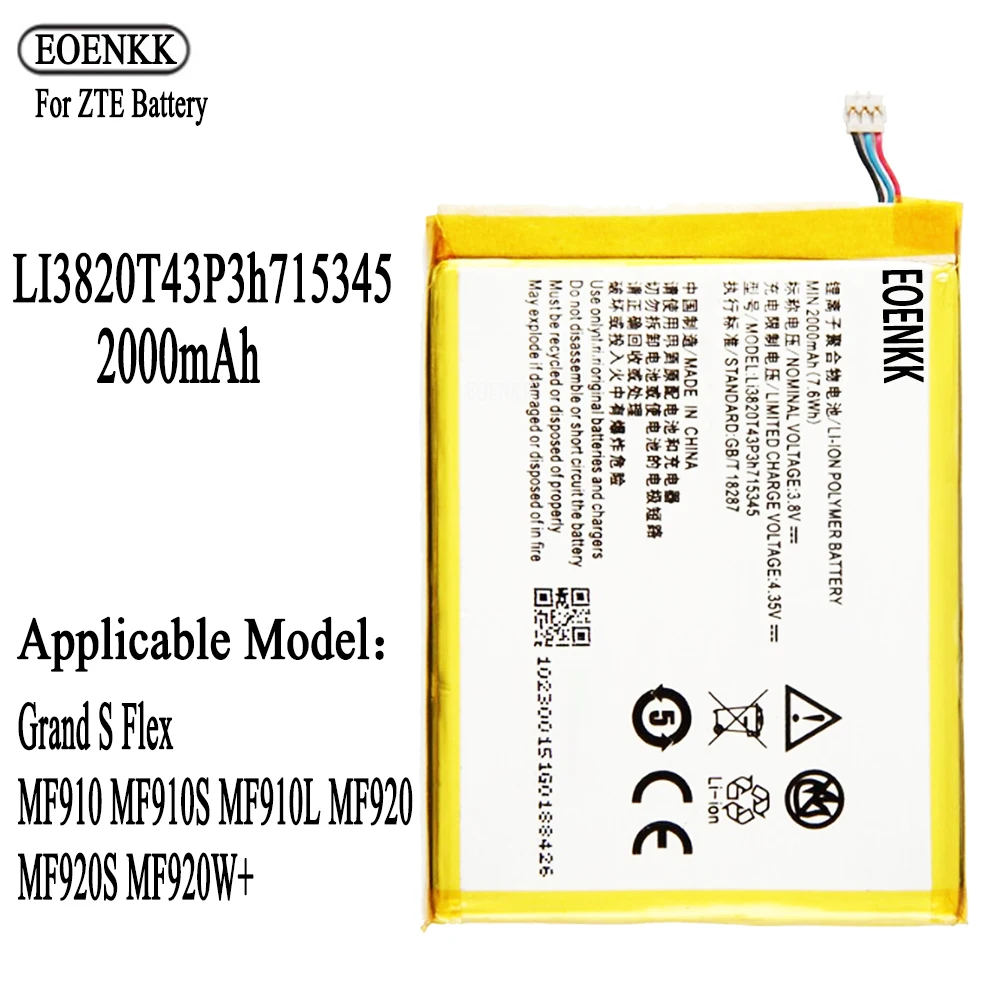 

Li3820T43P3h715345 BATTERY FOR ZTE MF910 MF910S MF910L MF920S MF920V 715345 Original Capacity Repair Part Phone Batteries