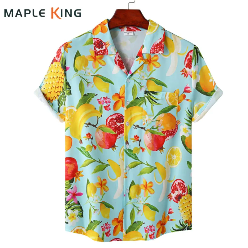 

Blouses Et Chemises Summer Shirts For Men Tropical Fruit Printed Holiday Party Vacation Aloha Shirt Beach Wear 2022 Blusas Tops