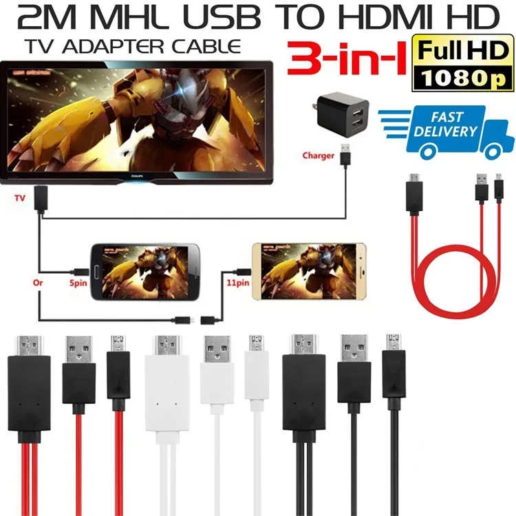 

2M USB Cable MHL To HDMI-compatible Adapter Cable HD 1080P Converter Adapter For HDTV TV Digital Audio Cable for Samsung