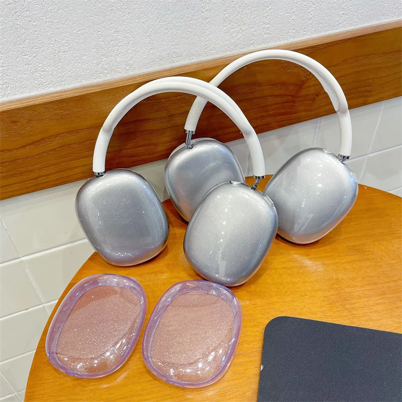 Фото Модный прозрачный блестящий чехол для Airpods Max, защитный декор для наушников Apple Bluethooth Airpods Max, чехол для гарнитуры №2