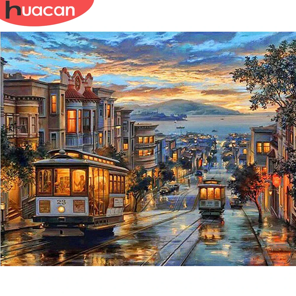 

HUACAN Painting By Number City Landscape Wall Art Picture By Number Night Drawing Canvas Acrylic Handpainted Home Decor