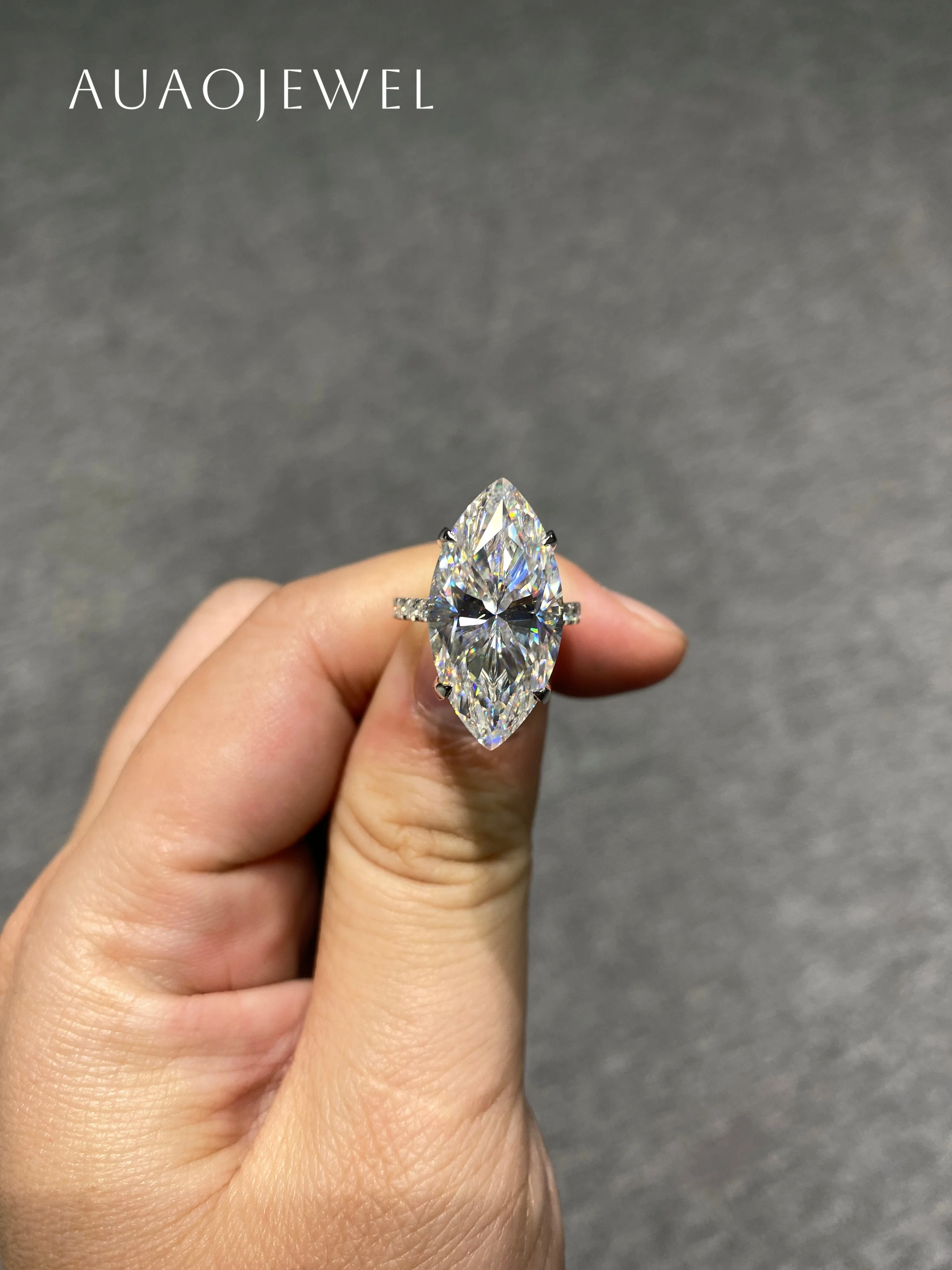 AUAOJEWEL 10-каратное кольцо с муассанитом маркизы настоящее золото 18 карат