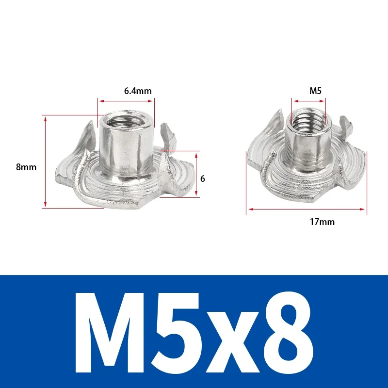 

M4 M5 M6 M8 M10 Нержавеющая сталь 304, гайка с четырьмя когтями, Т-образная гайка динамика, глухая вставка с зубцами, тройник, гайка, мебельная фурнитура