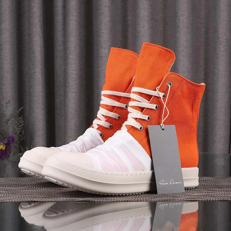 

RMK OWEWS High-top Shoes Black Canvas Shoes Men Thick-soled Spring, Summer and Autumn Board Shoes Heightening Short Boots Women