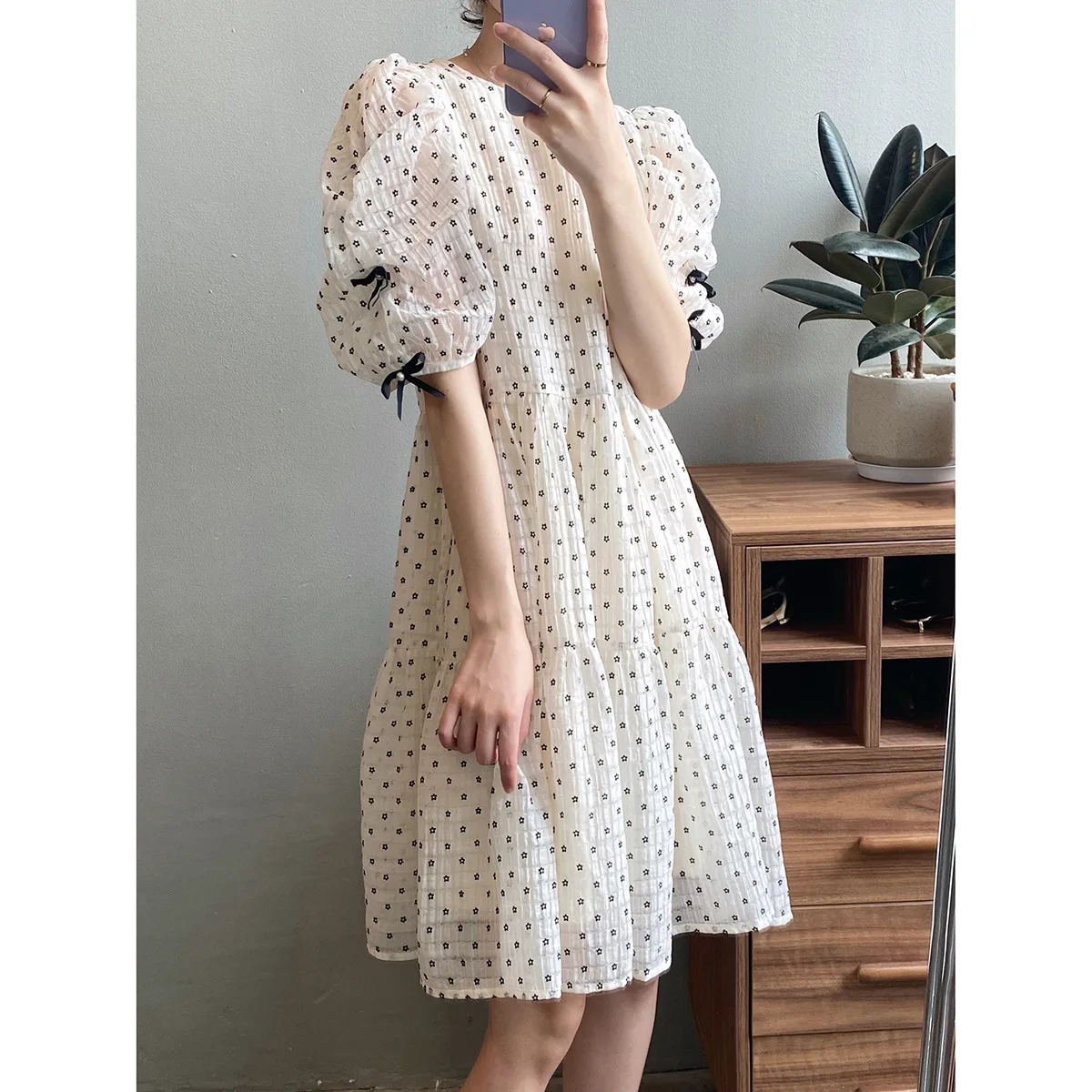 

Женское платье с цветочным принтом Tencel, Новинка лета 2022, Корейская версия, мягкая Свободная юбка с круглым вырезом для снижения возраста