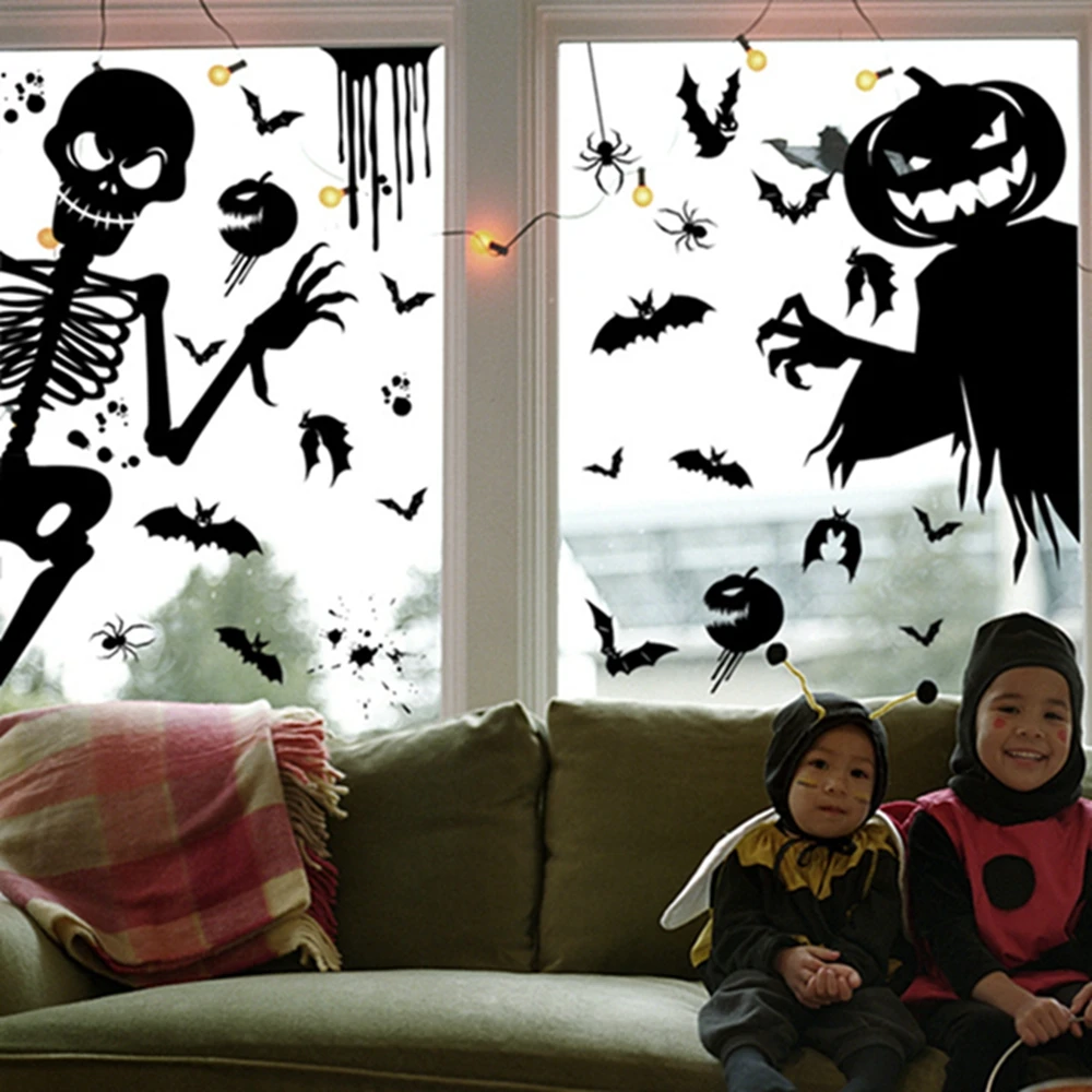 1 шт. ужасная Наклейка на окно Хэллоуина страшная наклейка жнец ведьма летучая