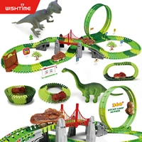 277 pcs dinosaur electric rail car track racing toy set bend flexible race track flash light car educational toys for kids gift