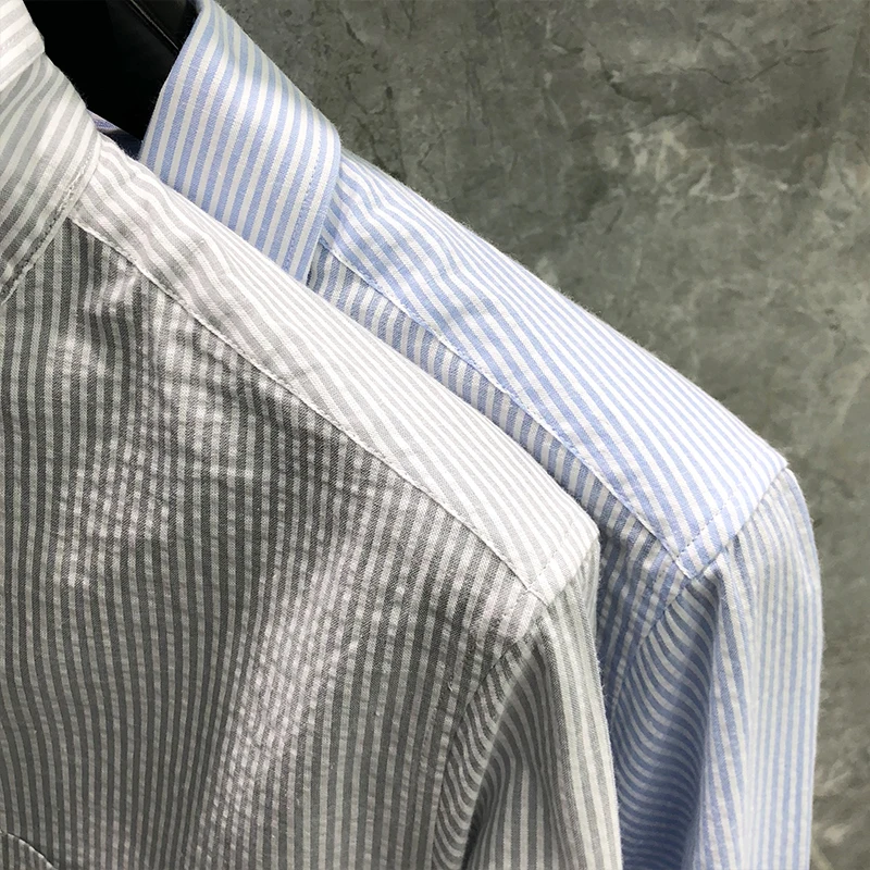 TB THOM Men's Classic-Fit Shirt 2022 New Long-Sleeve Button-Down Cotton Tops Striped Fashion Brand Single Breasted Casual Shirts