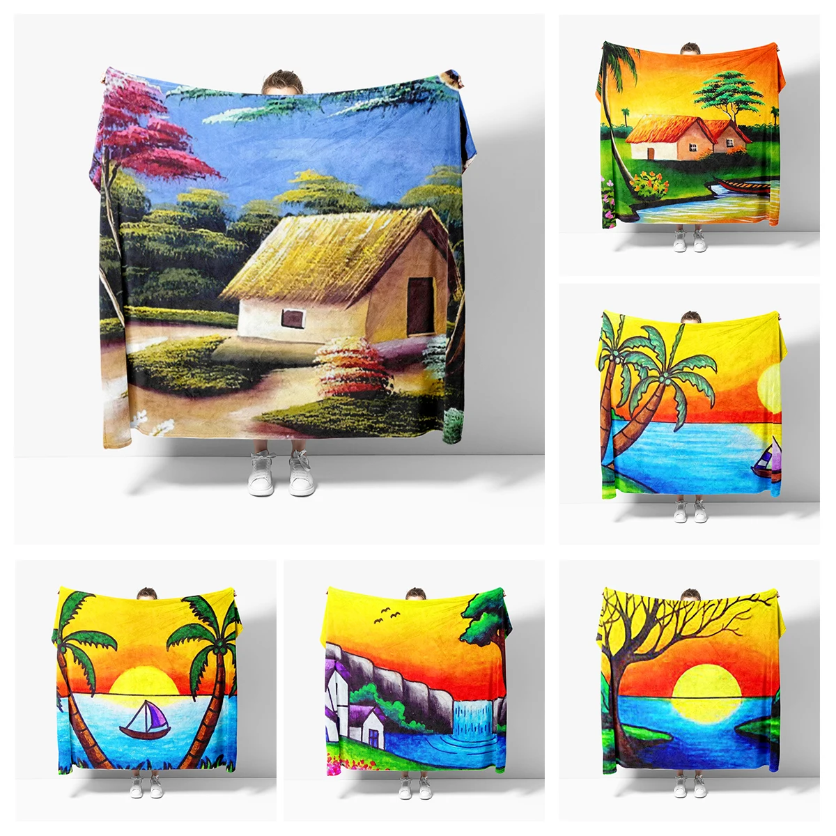 

Home decoration plush Sofa blanket Oil painting style Bedspread on the bed anime fluffy soft blankets thick blanket for winte