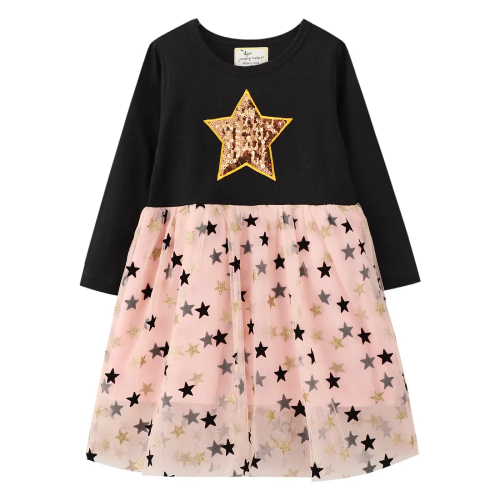 

Kids Spring Autumn Dresses for Girls Star Sequins Princess Dress Baby Long Sleeve Party Vestidos Pink Dress Children Clothing