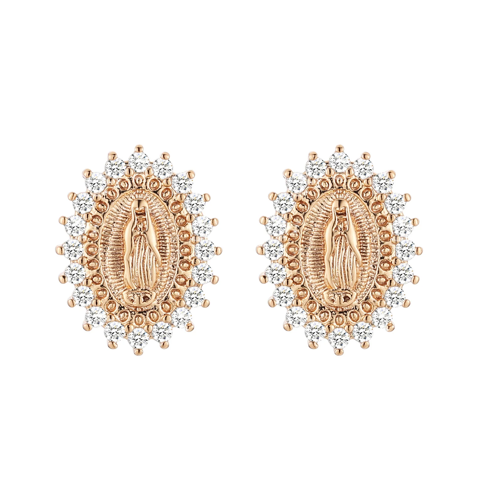 

HZMAN 14K Gold Plated Virgin Mary Stud Earrings Hypoallergenic Cubic Zirconia Our Lady of Guadalupe Stud Earring for Women Girls