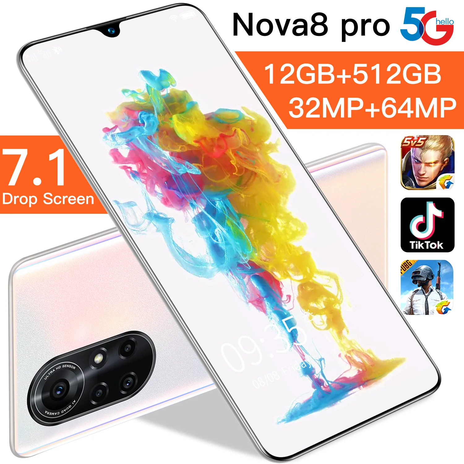 

NOVA8 Pro MTK6595 CPU 7.1Inch 12+512GB 32+64MP 6800mAH Unlocked Android Smart Phone GlobalVersion Quad Camera Dualcard Cellphone