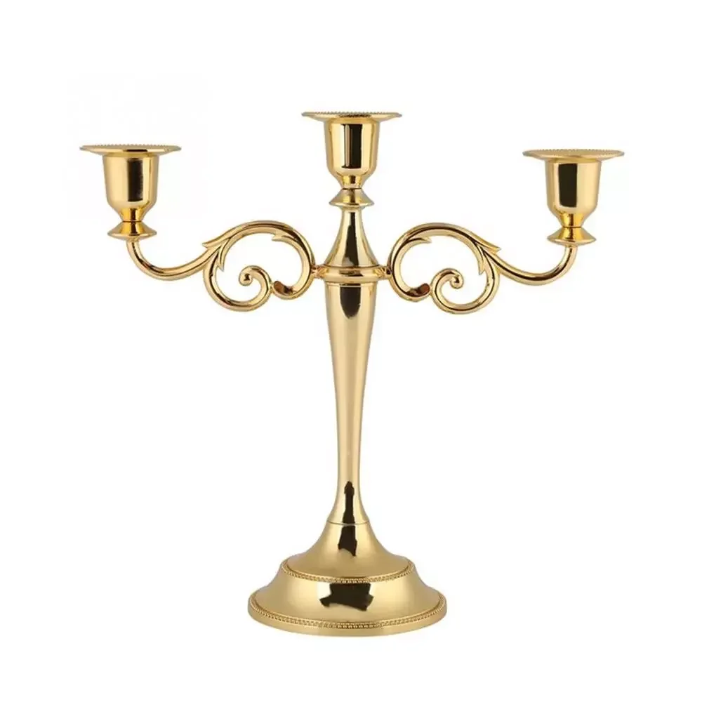 

European Zinc Alloy Candle Holder Three-Headed Candlestick Home Table Decoration Golden Silver Black Bronze Romantic Candelabrum