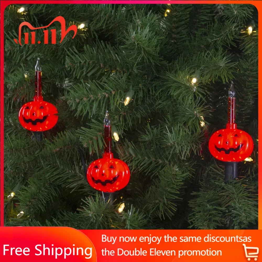 

Halloween Decoration 10-Count Jack O'Lantern Pumpkin Halloween Bubble Light Set 9' Black Wire