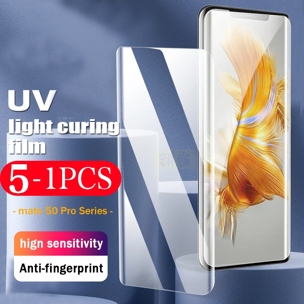 

5-1Pcs Not Glass For Huawei P30 P40 P50 P60 Art UV light curing film full cover mate 50 40 RS 40E 30 30E pro plus no glue needed