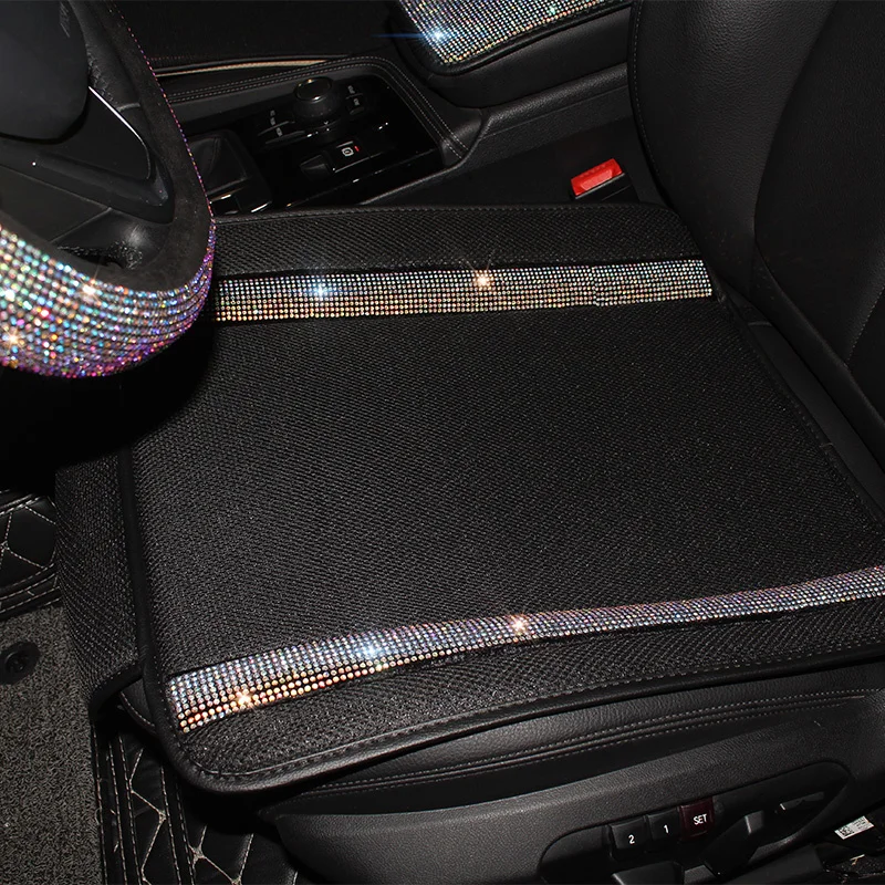 

Bling Diamond Car Seat Cushion Set Colorful Glitter General Single Front Seat Protection Mat For Driving Ice Summer Cool Pad
