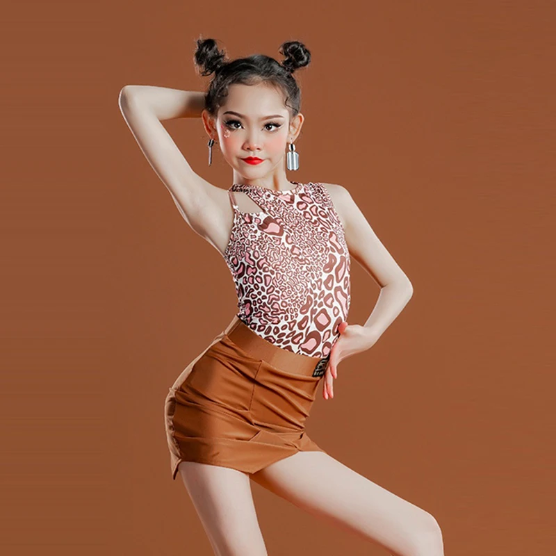 

Костюм для латиноамериканских танцев для девочек, топ без рукавов, юбка с разрезом, танец чача, наряд, летняя тренировочная одежда для румбы ...