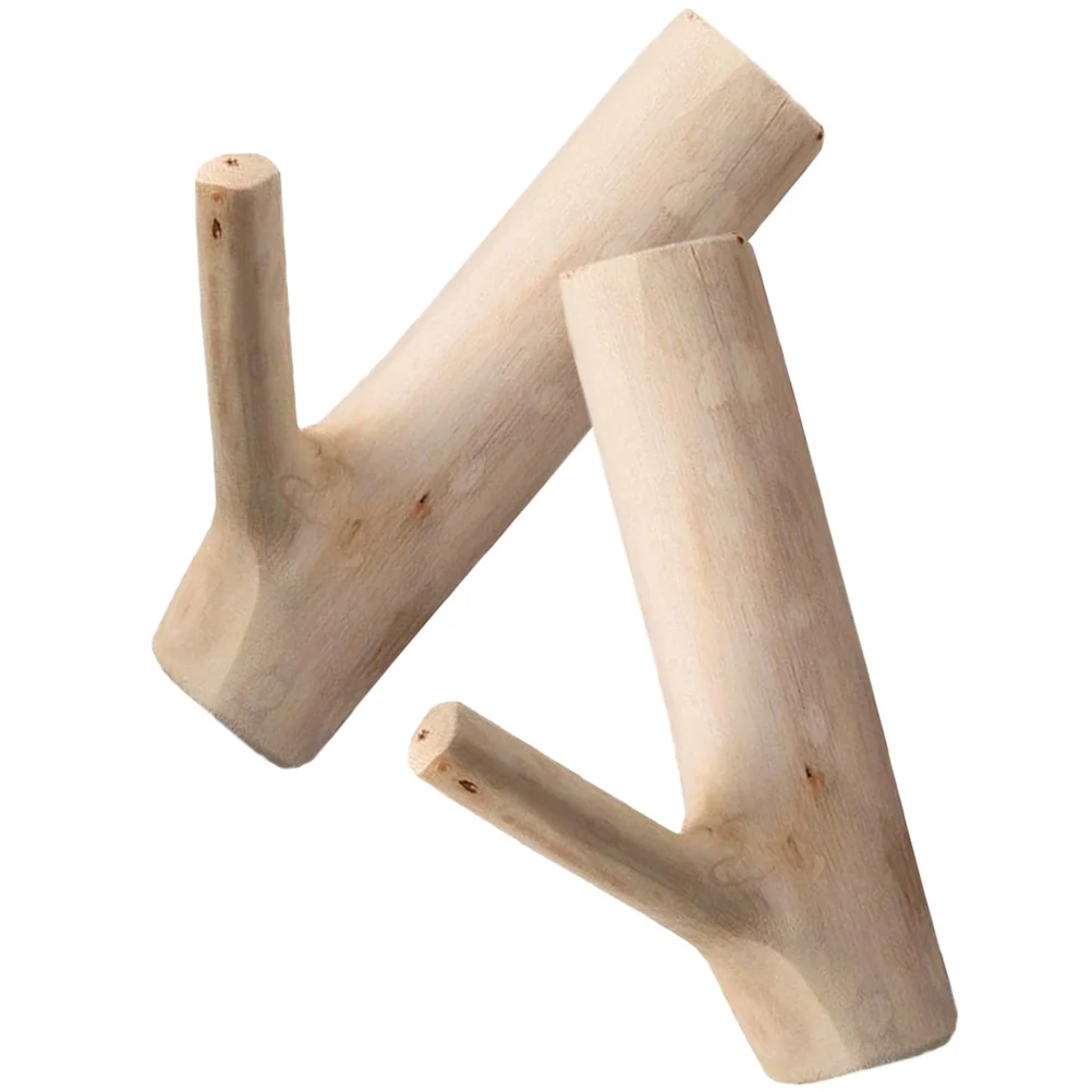 

2 Pcs Solid Wood Sticky Hook Wall-mounted Hanger Wooden Coat Hangers Hooks Hanging Unique Key Farmhouse Towel
