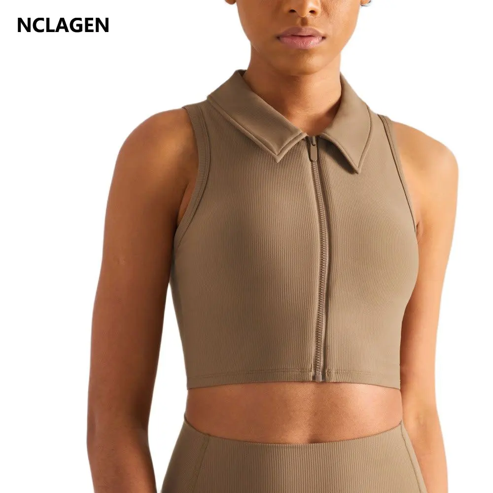 

Топ для йоги NCLAGEN Женский, спортивный бюстгальтер с передней молнией, съемная накладка на грудь, дышащая футболка для бега, майка для воркаута