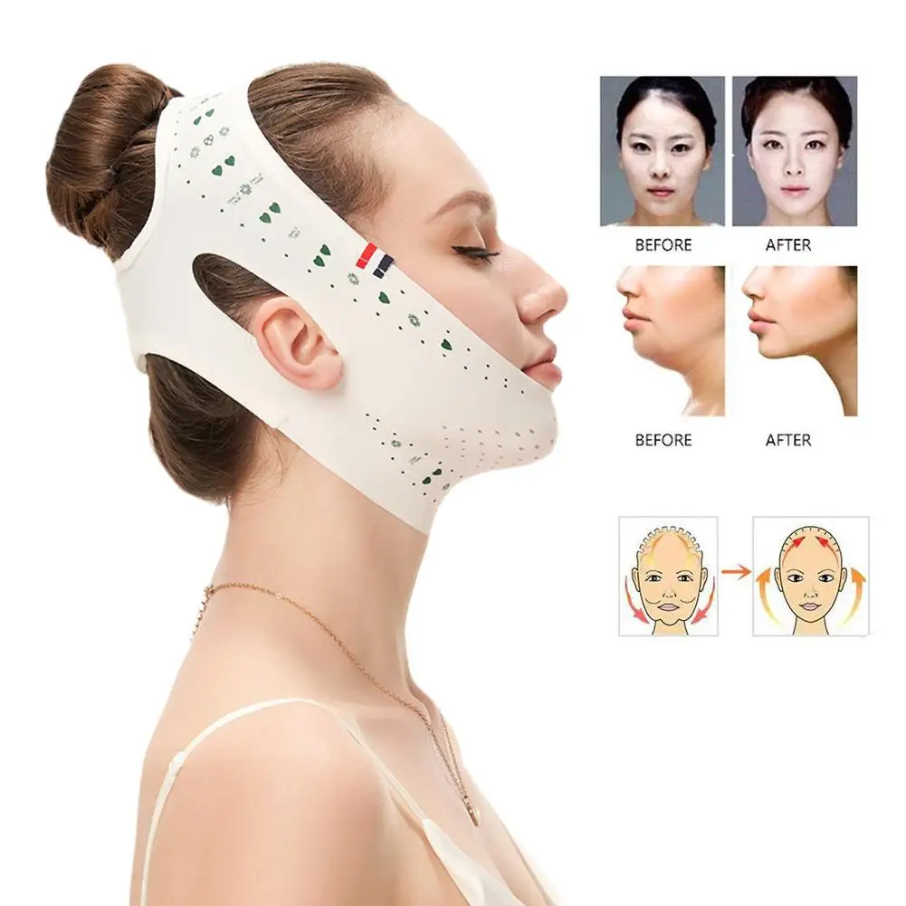 

Дышащая V-образная лента для лица, тонкая маска для лица, подтягивающая подбородок, против морщин, двойная маска для лица, формирующая бандаж V-Lin R5S6