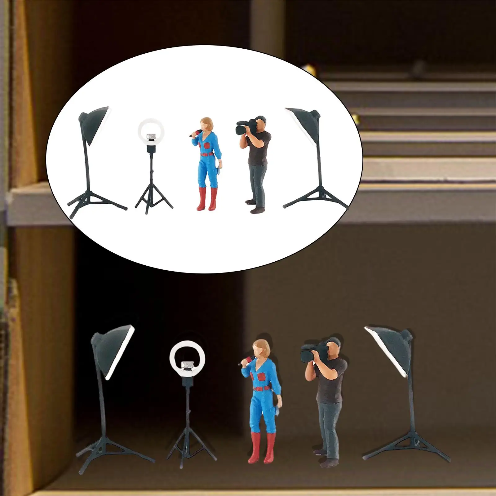 

5 Pieces Resin 1/64 Photographer Model Photography Lights Live Broadcast Model Set Accessories Supplies