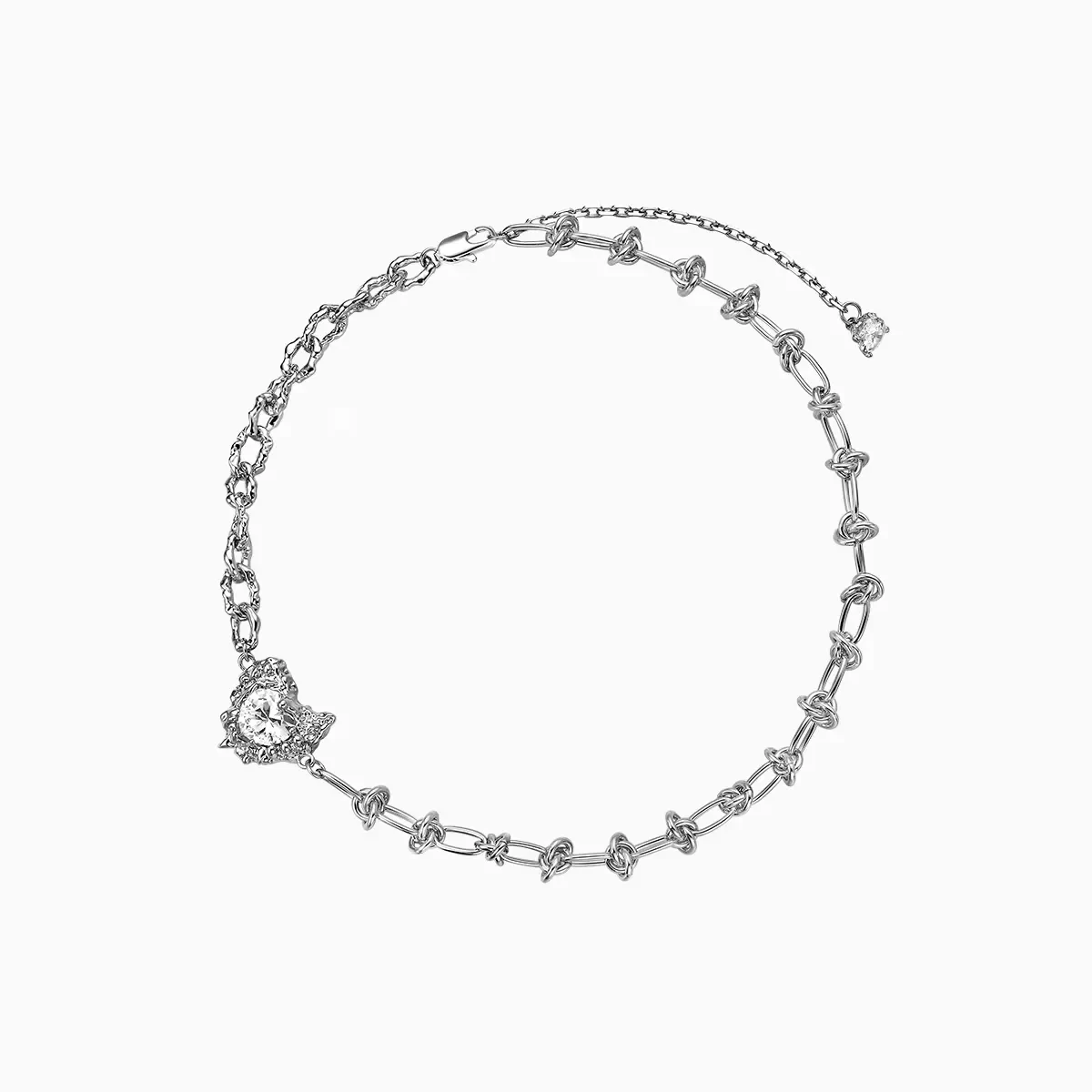 Original Design Love Zircon Lava Texture Rope Knot Chain Stitching Pendant Necklace Fashion Personality Jewelry Accessories