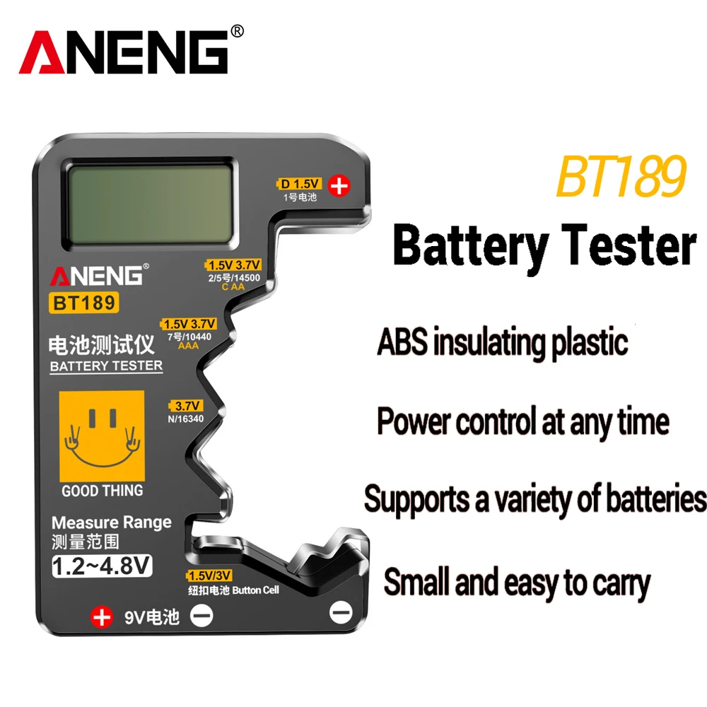 Фото Универсальный тестер батареек ANENG BT189 для типов C, AA, AAA, D, N, 9V 6F22, индикатор для батареек 1.5V 3V, инструмент для проверки электрических устройств №3
