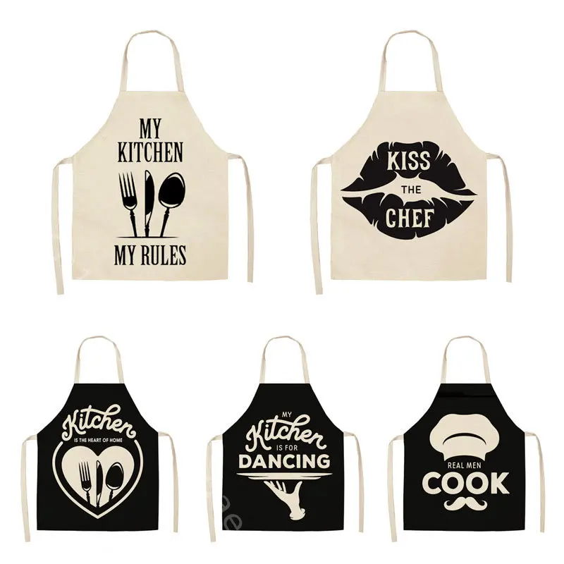 

Word Letter Apron Nordic Kitchen Kids Adults Linen Bib Home Housework Cleaning Cooking Baking Restaurant Waist Sleeveless Aprons