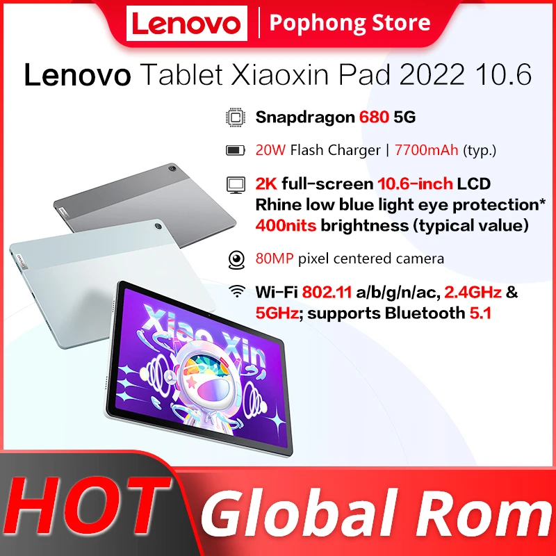 Global ROM Lenovo Xiaoxin Pad 2022 10.6 inch WiFi Tablet PC Snapdragon 680 Ocat Core 20W Quick Charge 7700mAh Android 12