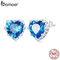 bamoer 925 sterling silver pav%c3%a9 blue heart cz stud earrings for women luxrious plated platinum jewelry wedding engagement gifts