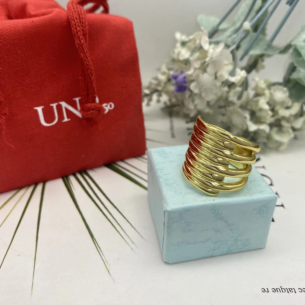 

Кольцо женское многослойное золотистое, люксовое модное простое кольцо для свиданий, подходит для UNO DE 50