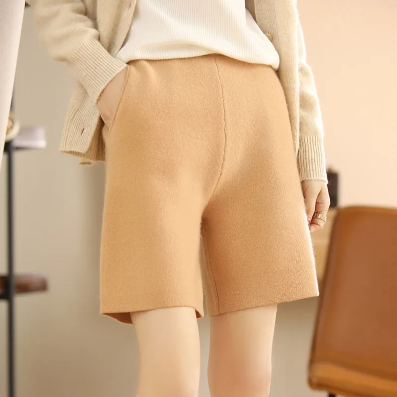 Шорты женские повседневные из 100% шерсти с эластичным поясом |