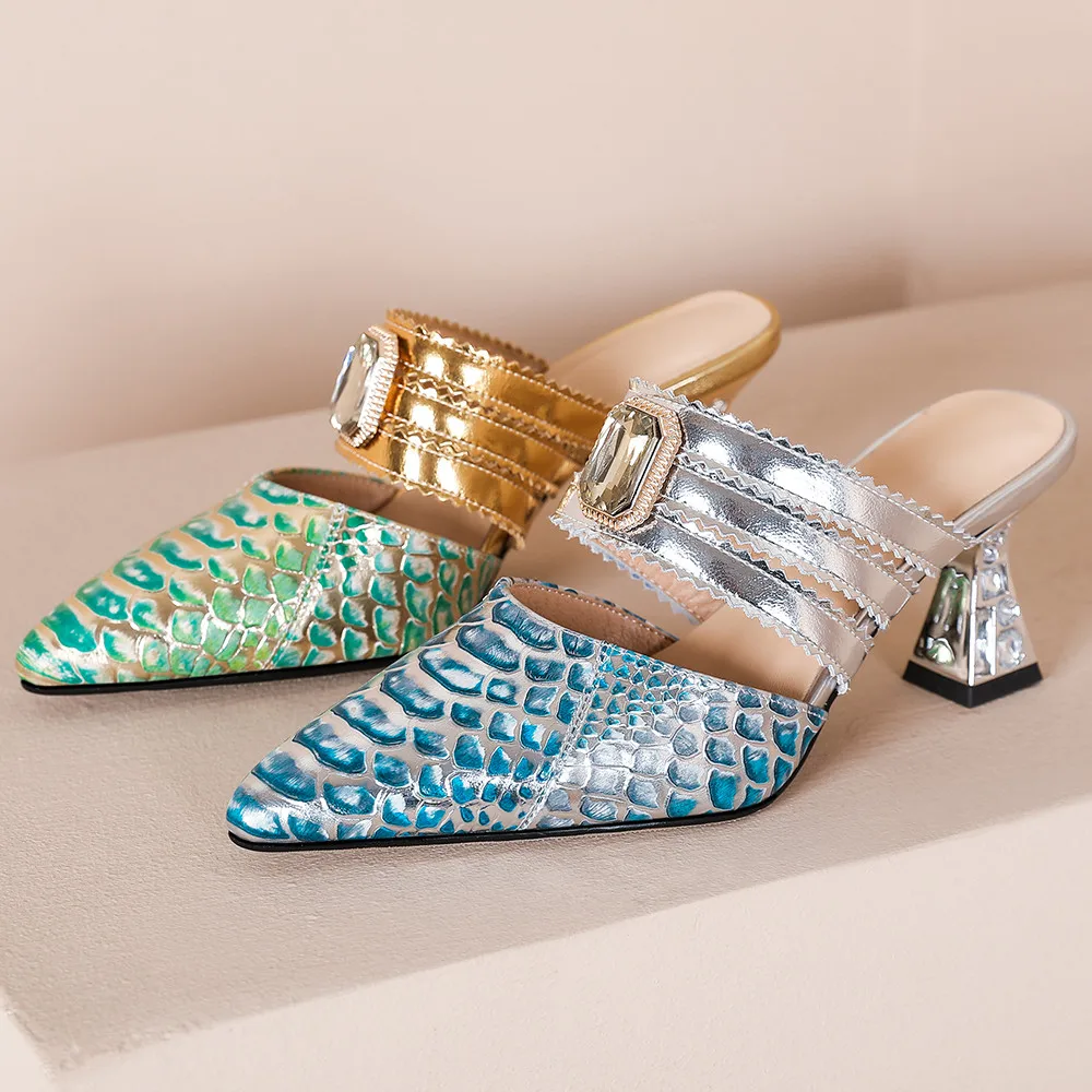 Aucegi/модные лаконичные женские тапочки из натуральной кожи с острым носком и