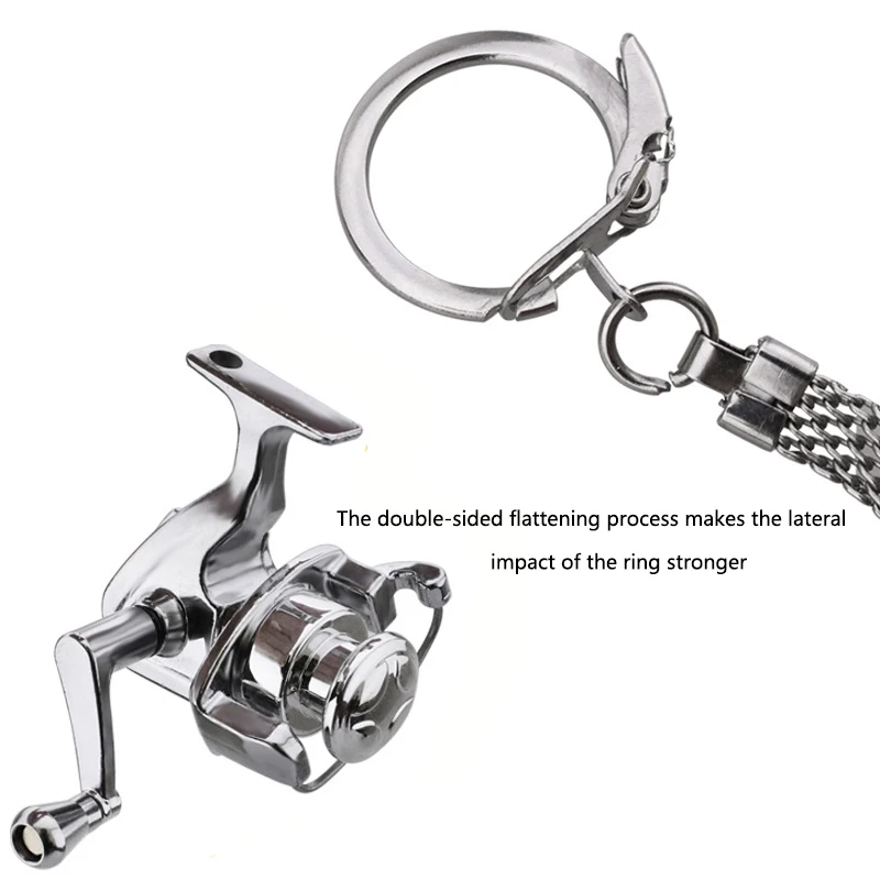 1Pcs Alloy Fishing Reel Drum Pendant Keychain Key Ring Outdoor Small Fishing Tackle Mini Miniature Sea Fishing Spinning Wheel images - 6