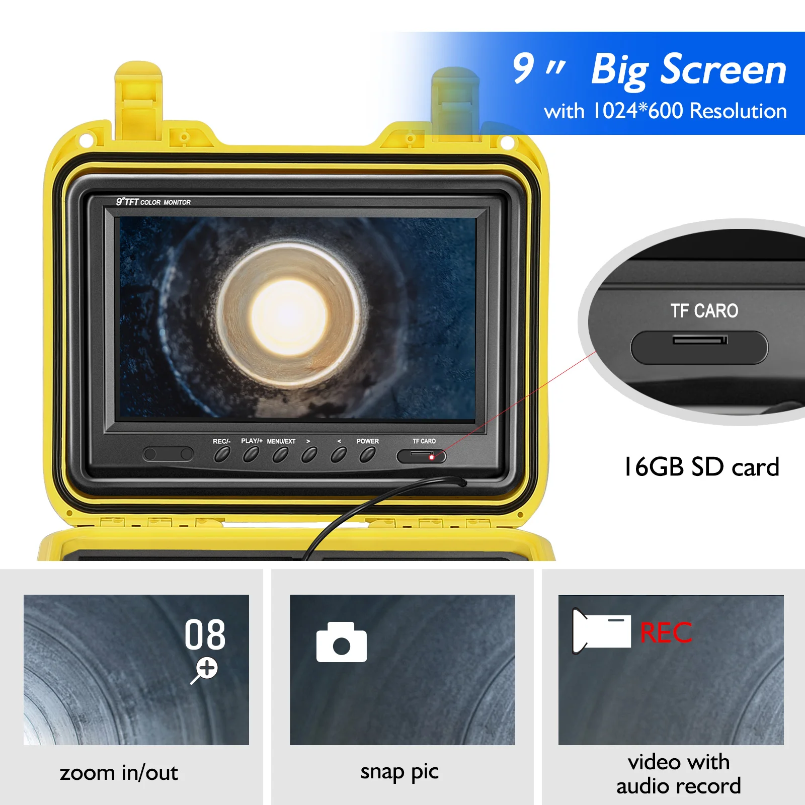 Трубопровод эндоскоп Инспекционная камера 16GB 30M подводная промышленная труба