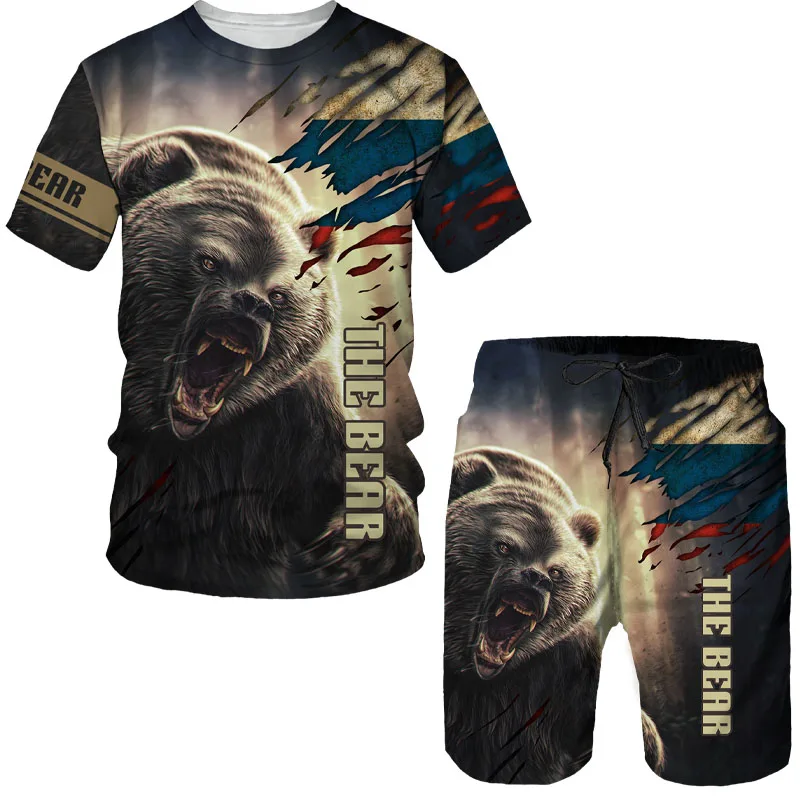 

Summer 3D Bear Printed Men's T-shirt Shorts Set Men's Sportswear Tracksuit O Neck Short Sleeve Men's Clothing Suit