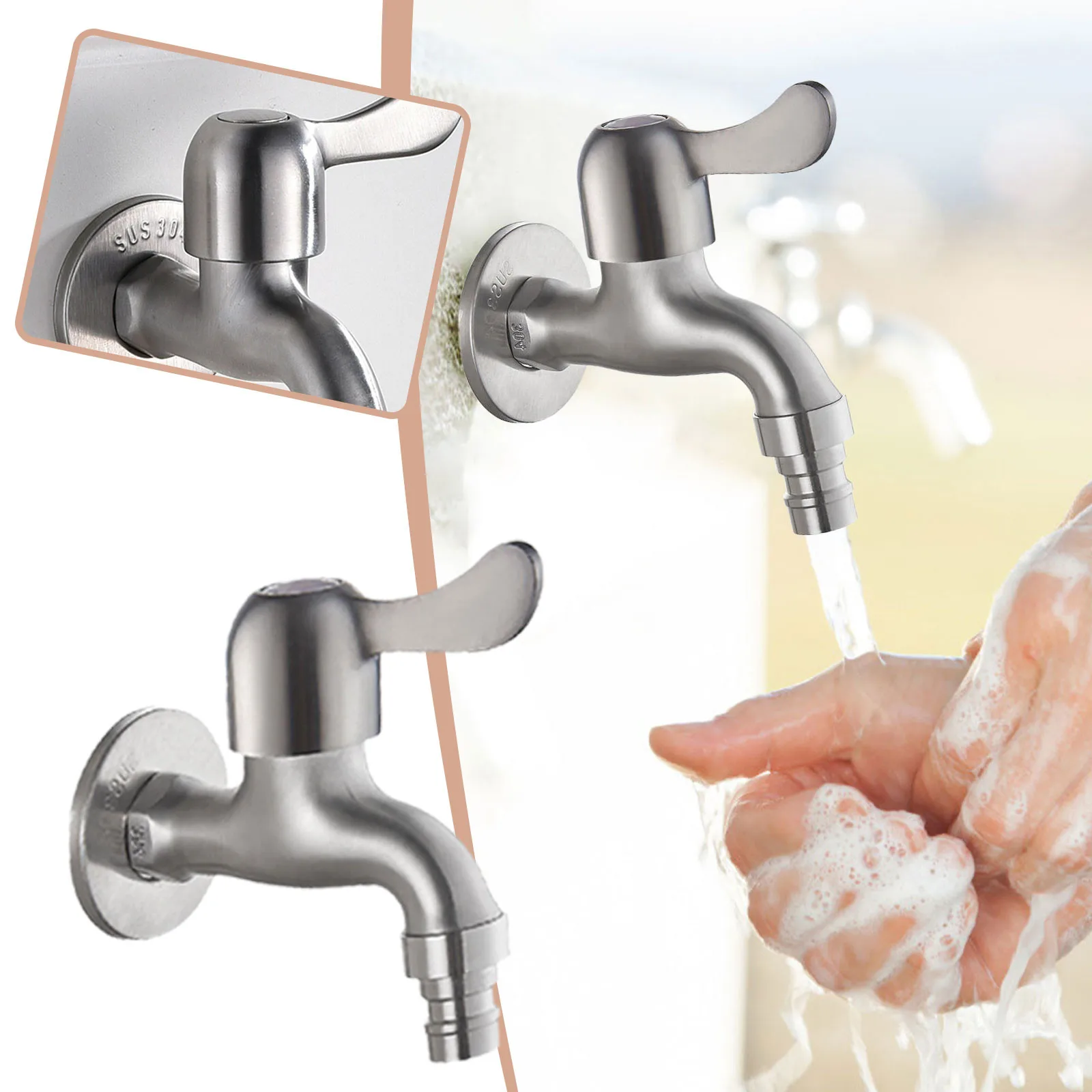 

304 Stainless Steel Garden Faucet Wall Mounted Brushed Outdoor Bibcock Garden Wash Basin Mop Lengthen Faucet Torneira Parede