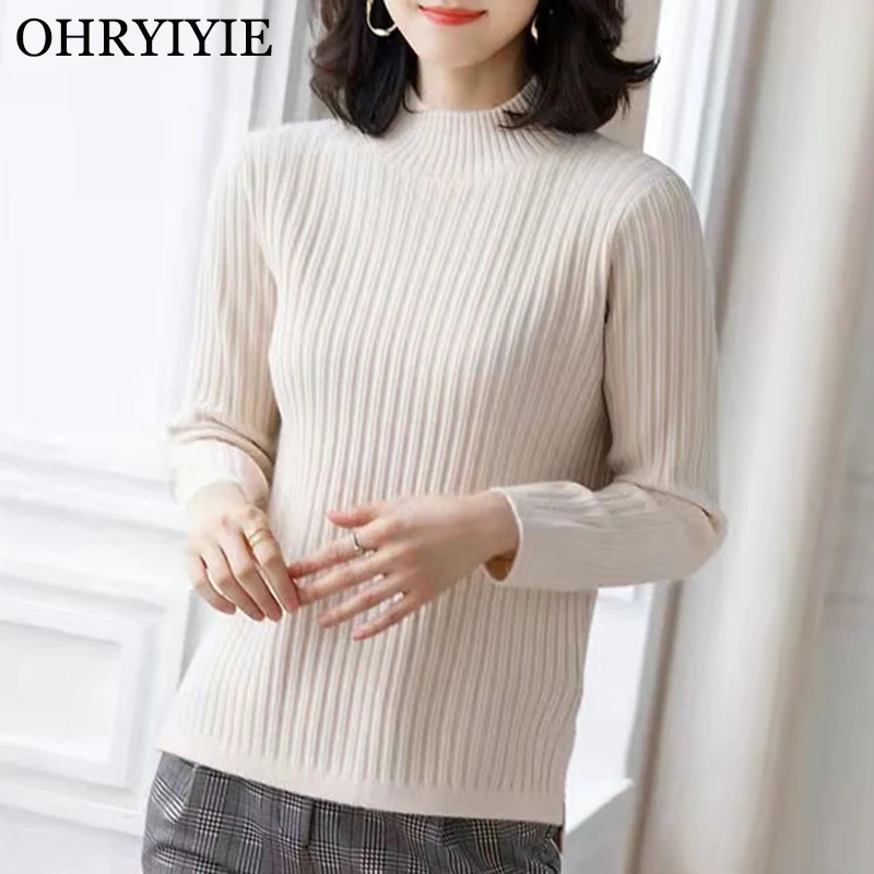 

OHRYIYIE Autumn Winter Korean Casual Turtleneck Pullover Sweater Women 2022 Fashion Long Sleeve Pullovers Female Jumper Knitwear