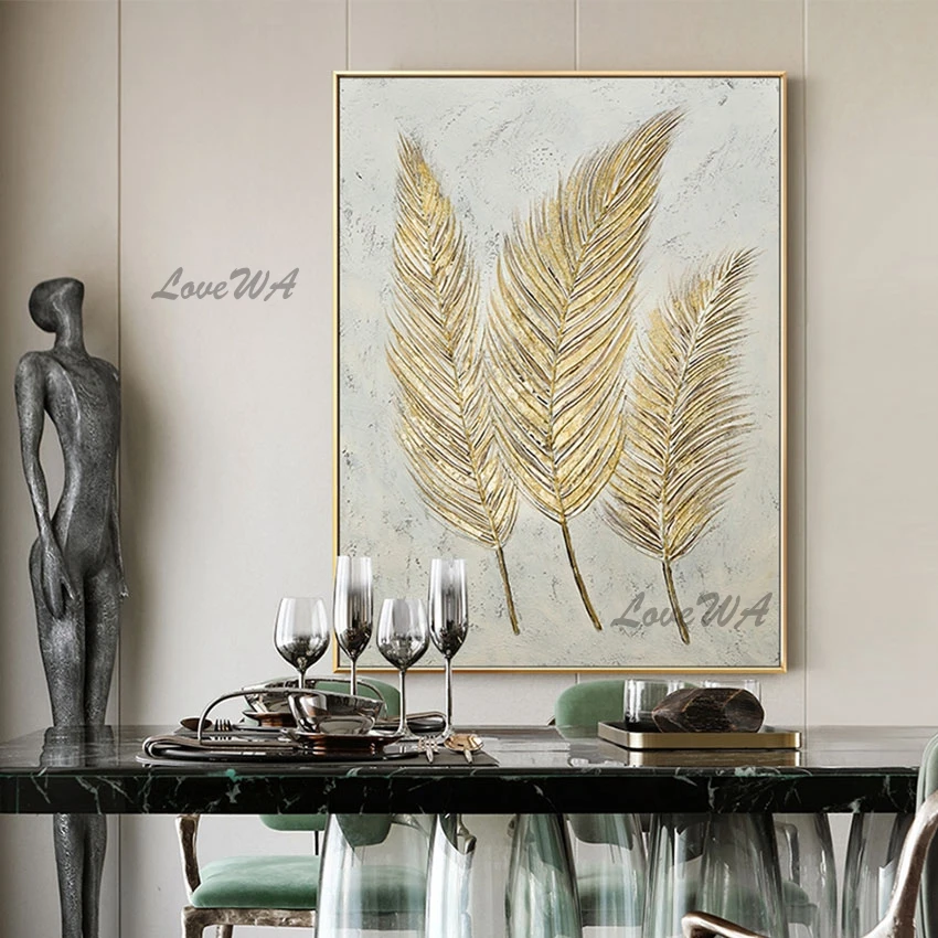 

Abstract Leaves Picture Oil Painting Gold Foil Textured Art Home Entrance Decoration Murals Wall Artwork Crafts Handmade Item