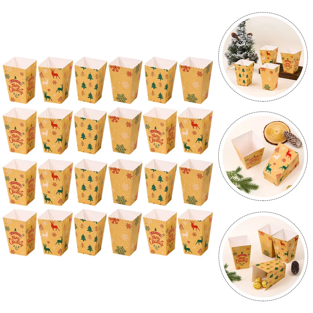 

24 Pcs Christmas Popcorn Box Vellum Paper Container Bowl Disposable Cup Party Snacks