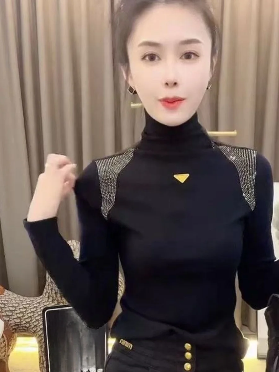 Осенне-зимняя женская рубашка с высоким воротником на флисовой подкладке