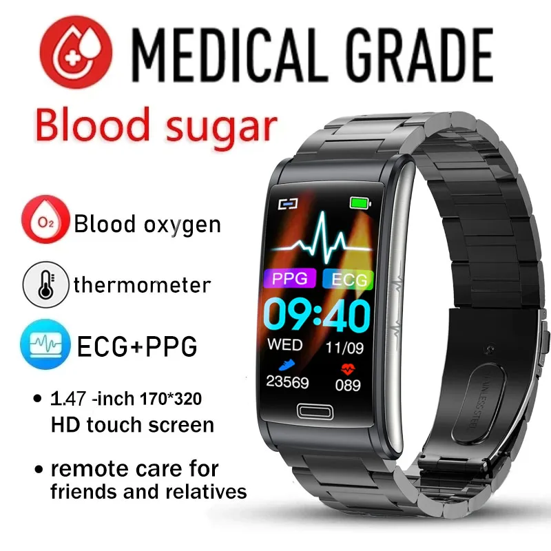 

2023 ECG Blood Glucose Smart Bracelet Band Heart Rate Body Temperature Monitoring Smart Watches IP68 Waterproof Fitness Tracker