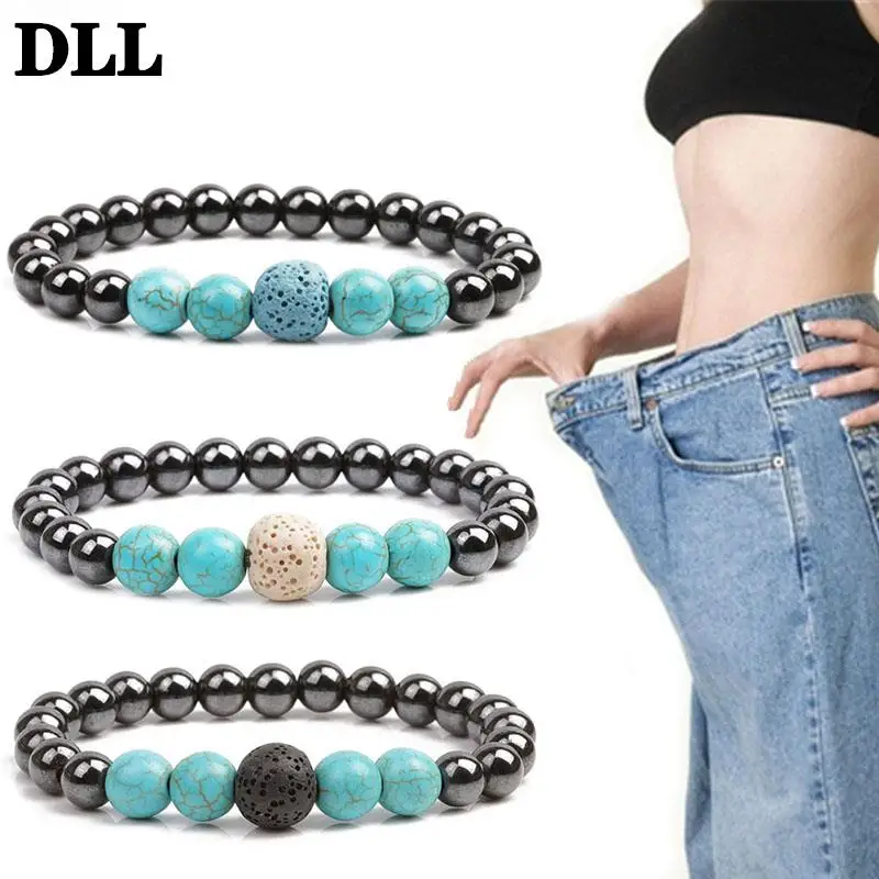

1Pcs Weight Loss Stone Magnetic Therapy Slimming Bracelets For Men Women Health Care Magnetic Hematite Stretch Beaded Bracelets
